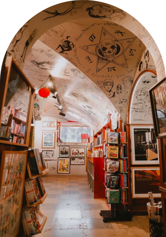 Image de la salle principale de la librairie expérience